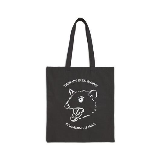 Therapy is Expensive Screaming is Free Funny Opossum Cotton Canvas Tote Bag