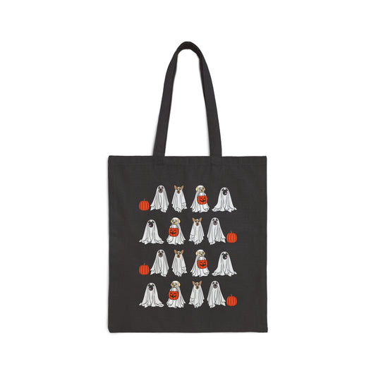 Ghost Dogs Halloween Cotton Canvas Tote Bag