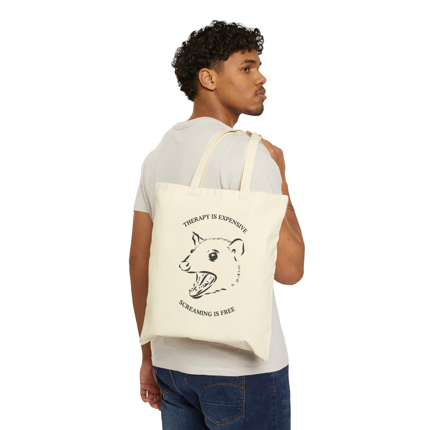 Therapy is Expensive Screaming is Free Funny Opossum Cotton Canvas Tote Bag