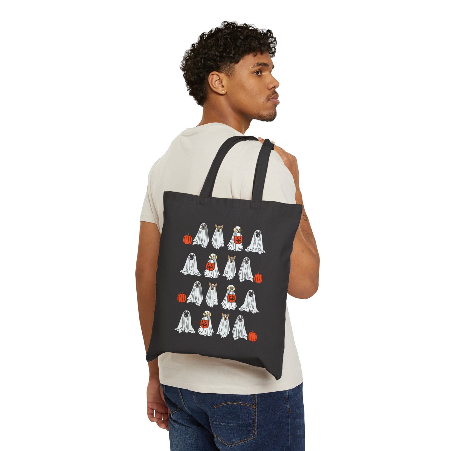 Ghost Dogs Halloween Cotton Canvas Tote Bag